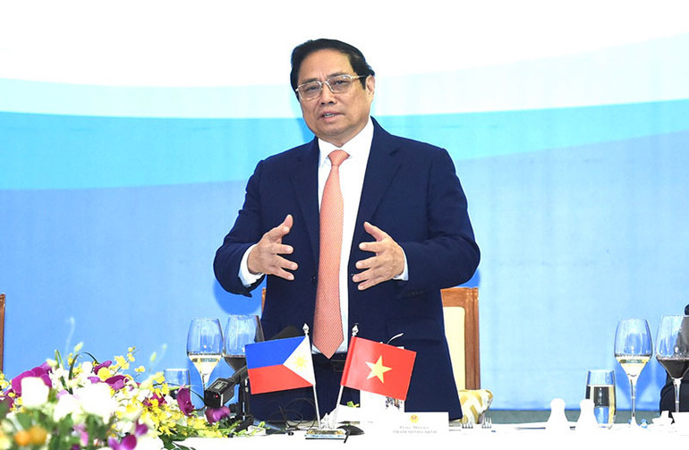Thủ tướng Phạm Minh Chính phát biểu ý kiến tại buổi gặp mặt.