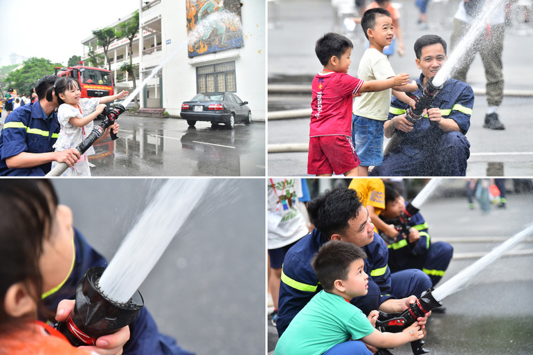 Sau khi tìm hiểu và thực hành những kỹ năng rất quan trọng thường xảy ra cháy ở các hộ gia đình cá nhân hay tại chung cư, các em và gia đình sẽ tìm hiểu tính năng của xe chữa cháy chuyên nghiệp cũng như thực hành rải vòi chữa cháy, phun nước tiêu điểm cùng các chiến sĩ chữa cháy chuyên nghiệp.