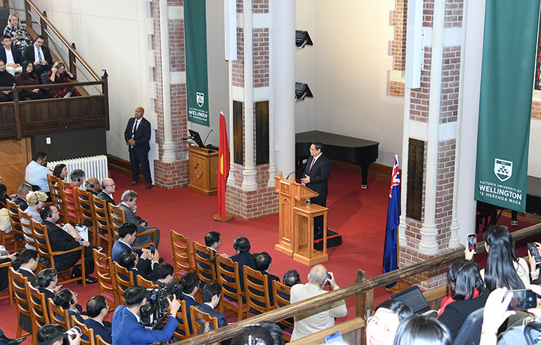 Quang cảnh buổi phát biểu chính sách của Thủ tướng Phạm Minh Chính.