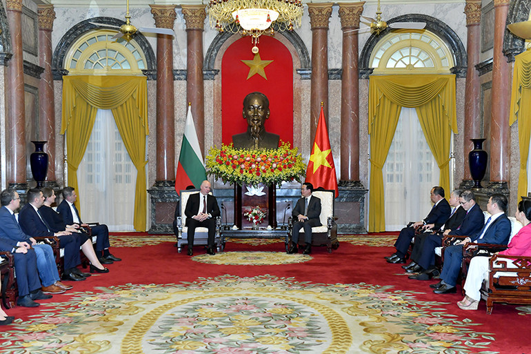 Quang cảnh buổi tiếp Chủ tịch Quốc hội Bulgaria tại Phủ Chủ tịch. (Ảnh: ĐĂNG KHOA)