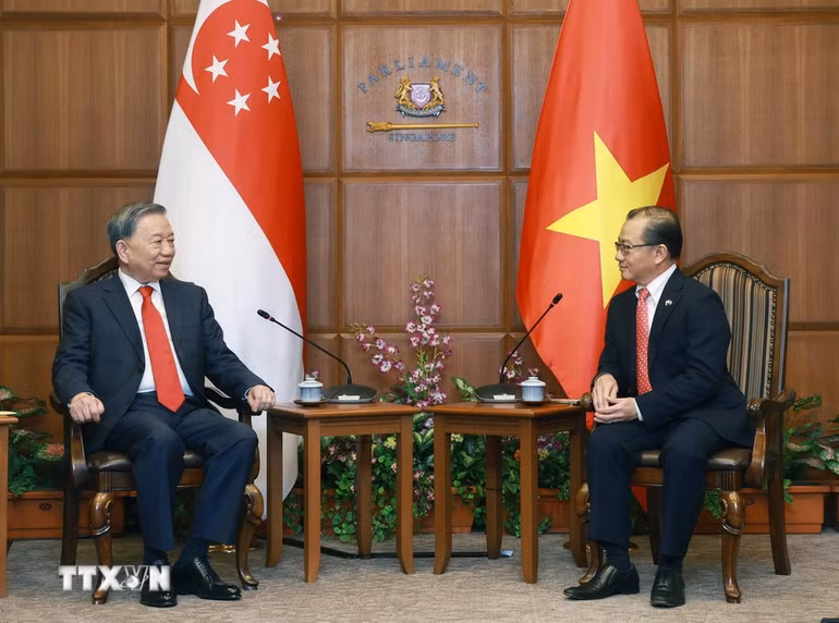 [Ảnh] Tổng Bí thư Tô Lâm gặp Chủ tịch Quốc hội Singapore Seah Kian Peng ảnh 4