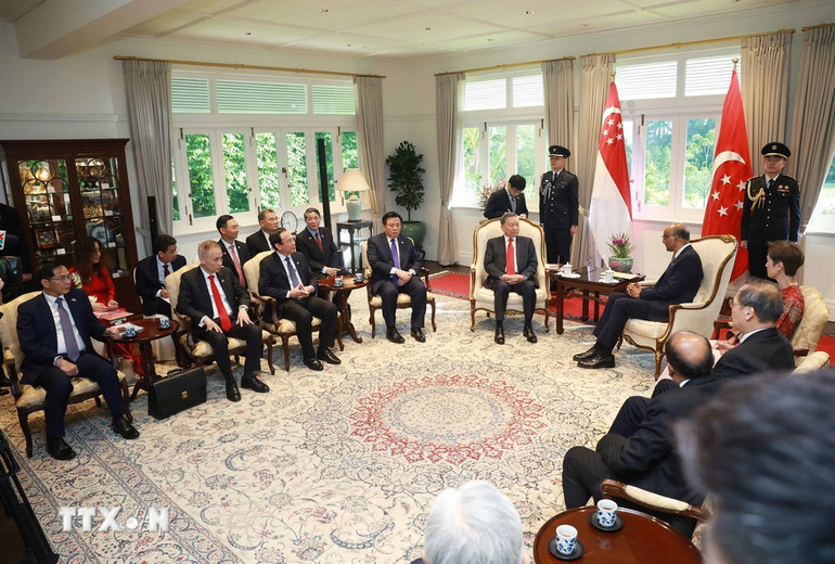 [Ảnh] Tổng Bí thư Tô Lâm hội kiến Tổng thống Singapore Tharman Shanmugaratnam ảnh 4