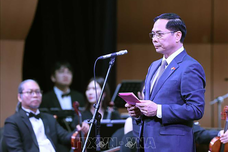 Phó Thủ tướng Chính phủ, Bộ trưởng Ngoại giao Bùi Thanh Sơn phát biểu khai mạc. (Ảnh: Thống Nhất/TTXVN)