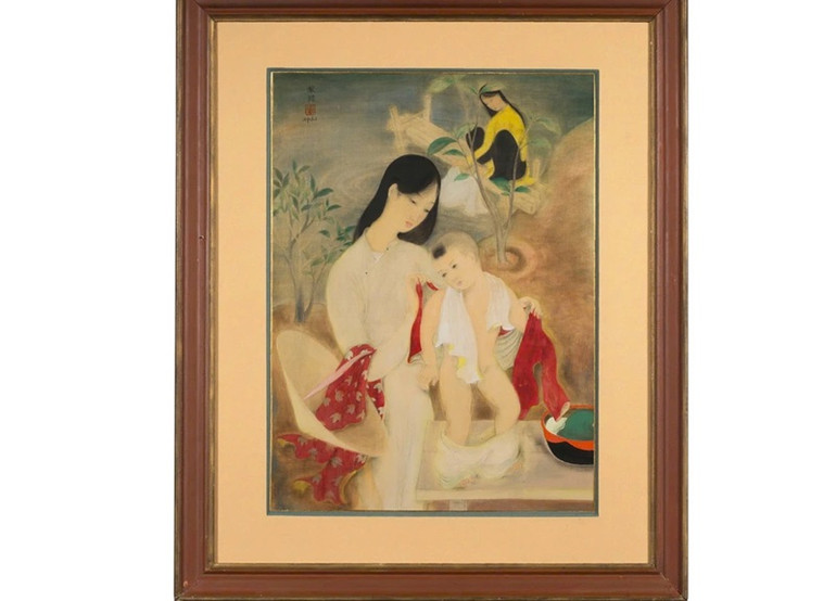 Tác phẩm "Le bain” của danh họa Lê Phổ (1970-2001) tại buổi đấu giá.