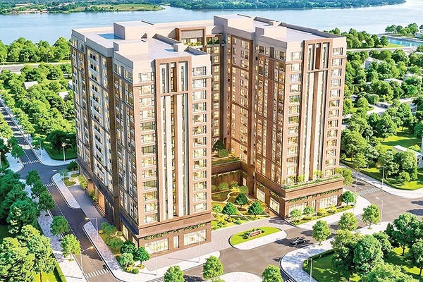 Phối cảnh các tòa nhà thuộc dự án nhà ở xã hội phường Long Châu, tỉnh Vĩnh Long.