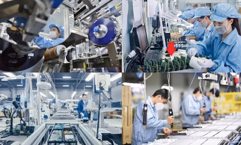 Hệ thống robot tự động hóa và bảng điều khiển dữ liệu thông minh trong một nhà máy sản xuất hiện đại, minh chứng cho việc doanh nghiệp ứng dụng thành công các giải pháp công nghệ để tối ưu hóa năng suất và hướng tới phát triển bền vững. (Ảnh: MAI HUYÊN)