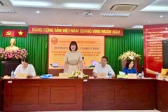 Bà Ngô Quỳnh Hoa, Phó Cục trưởng Cục Phổ biến, giáo dục pháp luật và Trợ giúp pháp lý phát biểu tại buổi làm việc.