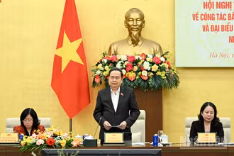 Chủ tịch Quốc hội, Chủ tịch Hội đồng Bầu cử quốc gia Trần Thanh Mẫn phát biểu kết luận hội nghị. (Ảnh: DUY LINH)