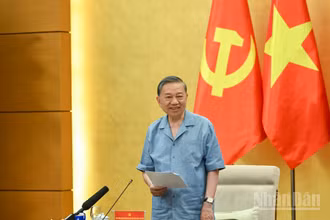 Tổng Bí thư, Chủ tịch nước Tô Lâm - Trưởng Đoàn kiểm tra, giám sát số 10 của Bộ Chính trị phát biểu kết luận hội nghị. (Ảnh: DUY LINH) 