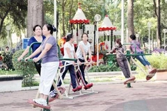 Dụng cụ luyện tập được lắp đặt tại Công viên Gia Ðịnh.