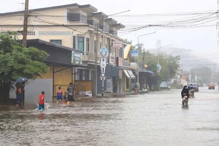 Nhiều tỉnh miền nam Thái Lan đối mặt với tình trạng lũ lụt. (Ảnh: NBT)