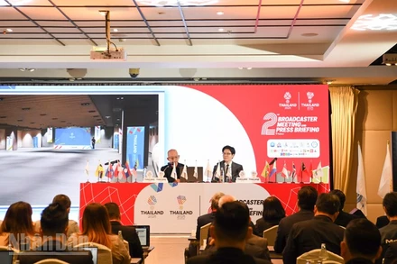 Hội nghị truyền hình và họp báo lần thứ hai về SEA Games 33 và ASEAN Para Games 13 diễn ra tại Bangkok. (Ảnh: MINH THẮNG)