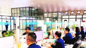 Quầy làm thủ tục hải quan tại Nhà làm việc liên ngành Cửa khẩu quốc tế Hữu Nghị, tỉnh Lạng Sơn.