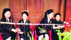 Các em nhỏ người Sán Dìu được các bà, các mẹ dạy nghề dệt, thêu thủ công trang phục truyền thống