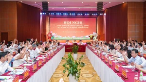 Các đại biểu biểu quyết tại hội nghị.