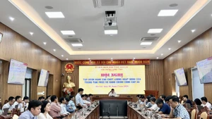 Các đại biểu tham dự hội nghị tại điểm cầu UBND tỉnh