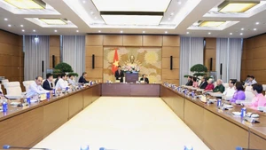 Phó Chủ tịch Quốc hội Vũ Hồng Thanh phát biểu tại cuộc gặp mặt.