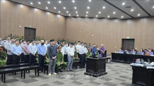 Các bị cáo tại phiên tòa sơ thẩm.