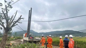 Các đơn vị trong EVNNPC đã nỗ lực khôi phục, cấp điện trở lại cho người dân vùng bị ảnh hưởng bão. (Ảnh: EVNNPC)