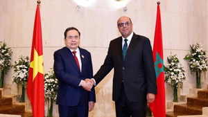 Chủ tịch Quốc hội Trần Thanh Mẫn và Chủ tịch Thượng viện Morocco Mohamed Ould Errachid. (Ảnh: TTXVN)
