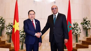 Chủ tịch Quốc hội Trần Thanh Mẫn hội kiến Chủ tịch Thượng viện Maroc Mohamed Ould Errachid. (Ảnh: Doãn Tấn - TTXVN) 