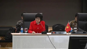 Đại sứ Tôn Thị Ngọc Hương trong một cuộc họp tại Ban Thư ký ASEAN. (Ảnh: Phái đoàn đại diện thường trực Việt Nam tại ASEAN)
