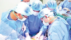 Các bác sĩ Bệnh viện Trung ương Quân đội 108 thực hiện ca ghép gan được điều phối từ người hiến tại Bệnh viện Nhân dân 115 (Thành phố Hồ Chí Minh).