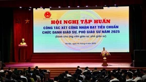 Chánh văn phòng Hội đồng giáo sư Nhà nước, Phó Giáo sư, Tiến sĩ Trần Anh Tuấn phát biểu tại Hội nghị. (Ảnh: THÚY QUỲNH)