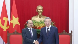 Tổng Bí thư Tô Lâm tiếp Đại sứ Ấn Độ tại Việt Nam Sandeep Arya. (Ảnh: TTXVN)