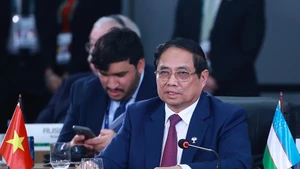 Thủ tướng Phạm Minh Chính phát biểu tại Phiên thảo luận cấp cao "Tăng cường chủ nghĩa đa phương, các vấn đề kinh tế-tài chính và trí tuệ nhân tạo". (Ảnh: Dương Giang/TTXVN)