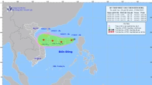 Bản đồ dự báo quỹ đạo và cường độ áp thấp nhiệt đới lúc 20 giờ ngày 27/8.
