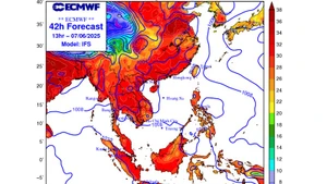 Bản đồ dự báo nhiệt độ cao nhất trong 24 giờ tới.