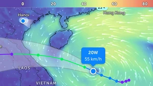 Vị trí áp thấp nhiệt đới lúc 6 giờ 55 phút. (Ảnh: Zoom Earth).