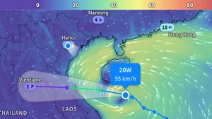 Vị trí áp thấp nhiệt đới lúc 21 giờ 30 phút. (Ảnh Zoom Earth)