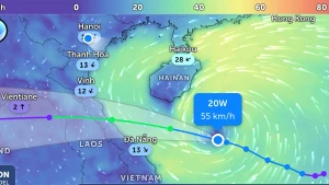 Vị trí áp thấp nhiệt đới lúc 14 giờ 50 phút. (Ảnh: Zoom Earth).