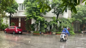 Hiện tại ở Phường Kiến Hưng, TP Hà Nội đang có mưa to. (Ảnh: Đ.T)
