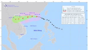 Bản đồ dự báo đường đi và cường độ bão số 3 phát lúc 5 giờ ngày 20/7. (Ảnh: Trung tâm Dự báo khí tượng thủy văn quốc gia)