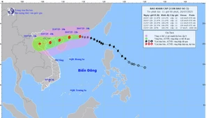 Bản đồ dự báo quỹ đạo và cường độ bão số 3 phát lúc 11 giờ ngày 20/7. (Ảnh: Trung tâm Dự báo khí tượng thủy văn quốc gia)