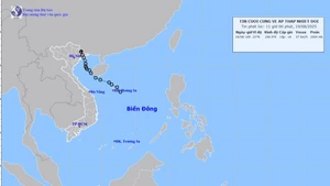 Bản đồ quỹ đạo áp thấp nhiệt đới tính đến 11 giờ ngày 19/8.
