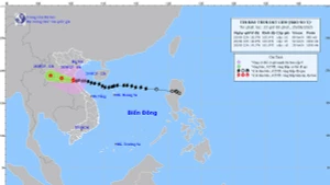 Bản đồ dự báo quỹ đạo và cường độ bão số 5 phát lúc 23 giờ ngày 25/8.