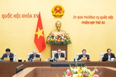 Chủ tịch Quốc hội Trần Thanh Mẫn và các Phó Chủ tịch Quốc hội chủ trì, điều hành phiên họp. (Ảnh: DUY LINH)