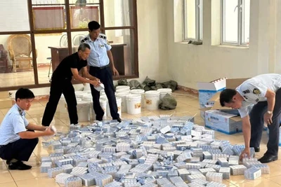 Kiểm đếm thuốc tân dược bị thu giữ.