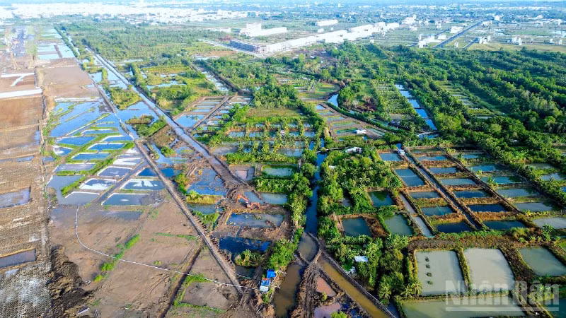 Một góc "mặt bằng sạch" phục vụ Dự án nâng cấp, mở rộng Cảng Hàng không Cà Mau (bên trái) do Trung tâm Phát triển quỹ đất tỉnh Cà Mau thực hiện. 