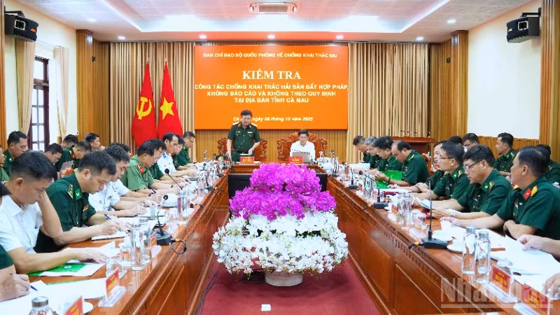 Đoàn công tác của Bộ Quốc phòng kiểm tra IUU tại Ban Chỉ huy Bộ đội Biên phòng Cà Mau. 