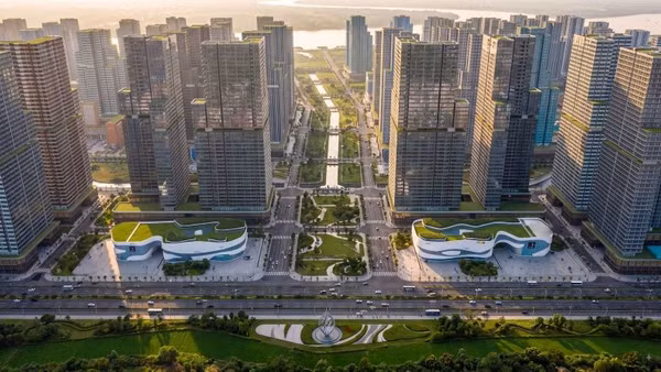 Phối cảnh Khu đô thị đa mục tiêu và khu đô thị định cư tại phường Lĩnh Nam, Hà Nội khi hoàn thành. (Ảnh: Tập đoàn Tương lai sông Hồng)