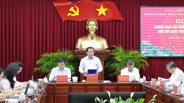 Đồng chí Trần Đức Thắng, Trưởng Đoàn kiểm tra phát biểu tại buổi làm việc.