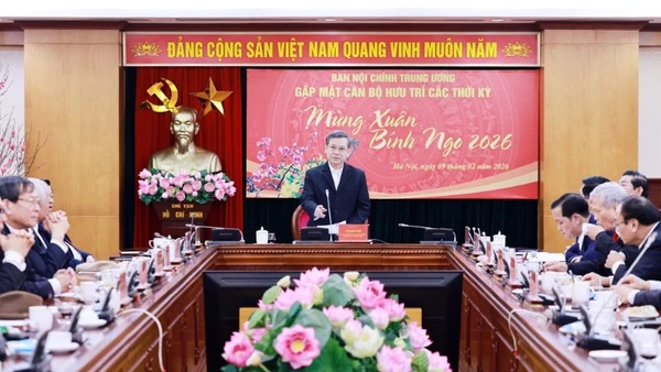 Đồng chí Lê Minh Trí, Ủy viên Bộ Chính trị, Bí thư Trung ương Đảng, Trưởng Ban Nội chính Trung ương phát biểu tại buổi gặp mặt. (Ảnh: Ban Nội chính Trung ương)