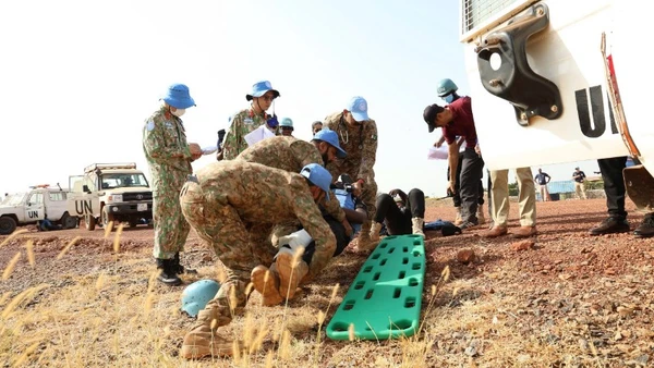 Bệnh viện dã chiến cấp 2 số 7 của Việt Nam tham gia diễn tập ứng phó tình huống xử trí bệnh nhân tổn thương hàng loạt (Mass Casualty Incident - MCI). (Ảnh: TÙNG LONG)