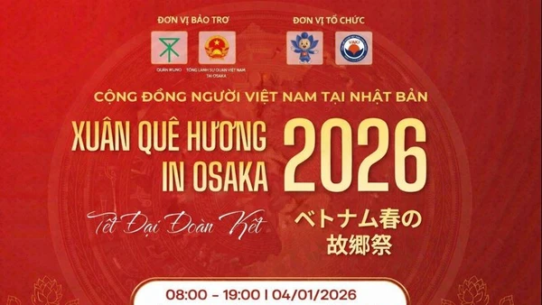 Chương trình “Xuân Quê hương - Tết đại đoàn kết Osaka 2026” sẽ được tổ chức vào ngày 4/1/2026 tại Công viên Ikuno, thành phố Osaka, Nhật Bản.