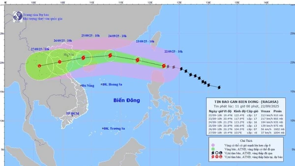 Siêu bão Ragasa có cường độ rất mạnh, phạm vi ảnh hưởng gió mạnh rất rộng, nhiều khả năng bão sẽ ảnh hưởng trực tiếp đến đất liền các tỉnh Bắc Bộ và Bắc Trung Bộ, tuy nhiên diễn biến của bão còn rất phức tạp. (Ảnh: Trung tâm dự báo khí tượng thủy văn quốc gia)
